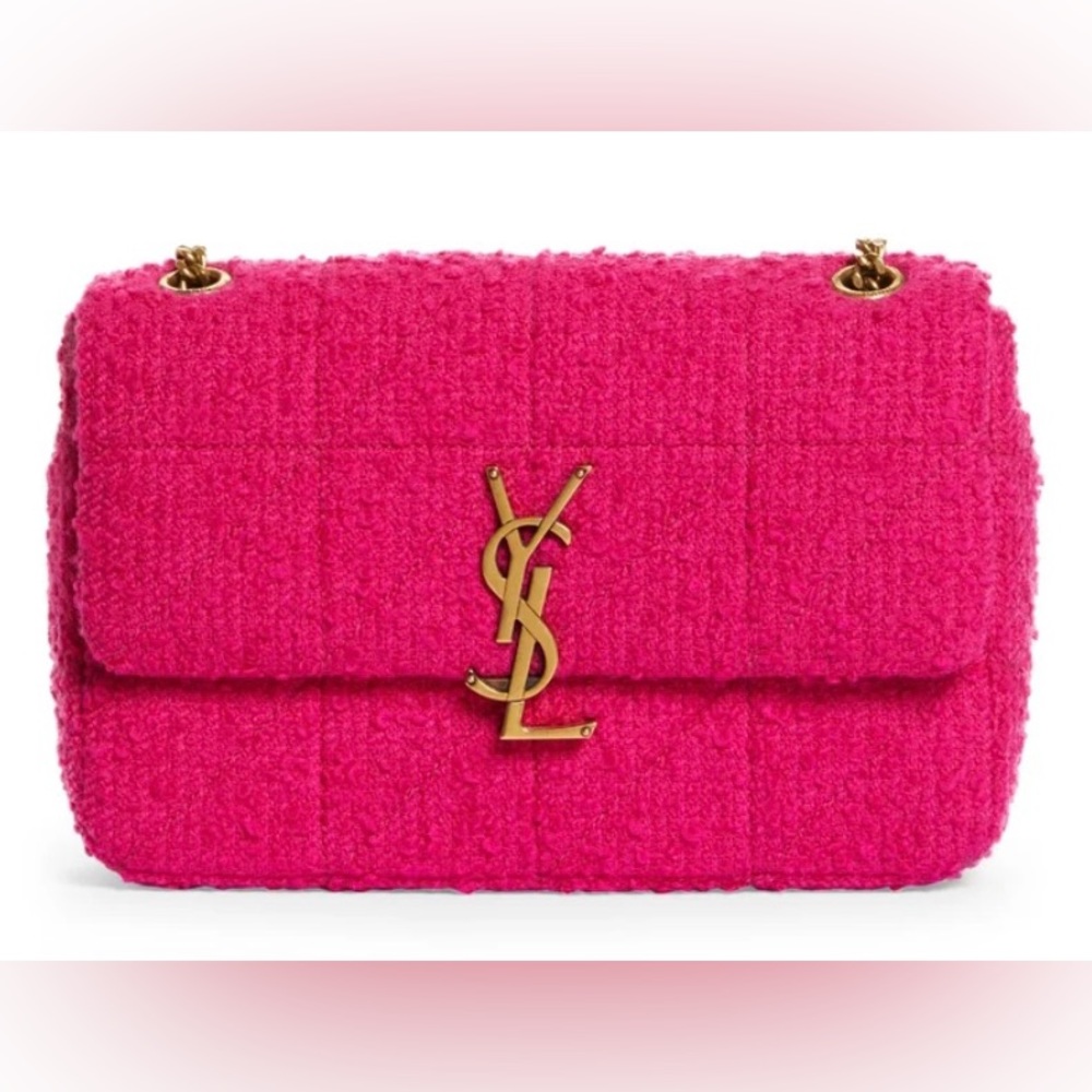 Saint Laurent Hot Pink Bouclé YSL Chain Shoulder Bag